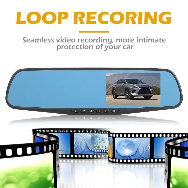 Tanie VODOOL Q103B lusterko samochodowe kamera dvr 4.3 cal ekran IPS 1080P HD samochodowe lusterko wsteczne Dashcam podwójny obiektyw wideorejestrator kamera na deskę rozdzielczą