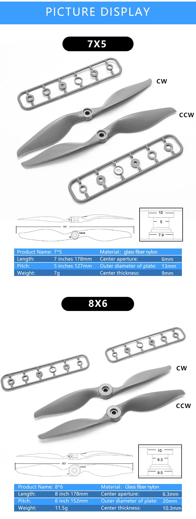 5PCS AEO New APC Nylon Glass Fiber Electric Propeller - 7X5 8X6 9X6 10X7 11X7 12X6 13X6.5 14X7 Prop For RC Airplane APC 9
