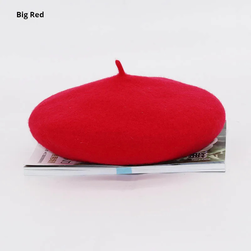 big red Детский высококачественный берет из чистой шерсти для девочек, модные однотонные зимние шапки в британском стиле для мальчиков, шапочка на плоской подошве, фетровые береты для девочек, детская шапка - Цвет: big red