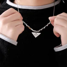 

Hip Hop Stainless Steel Triangle Pendant Necklace for Women Men Punk Cuban Chain Choker Necklaces Charm Fashion Neck Jewelry