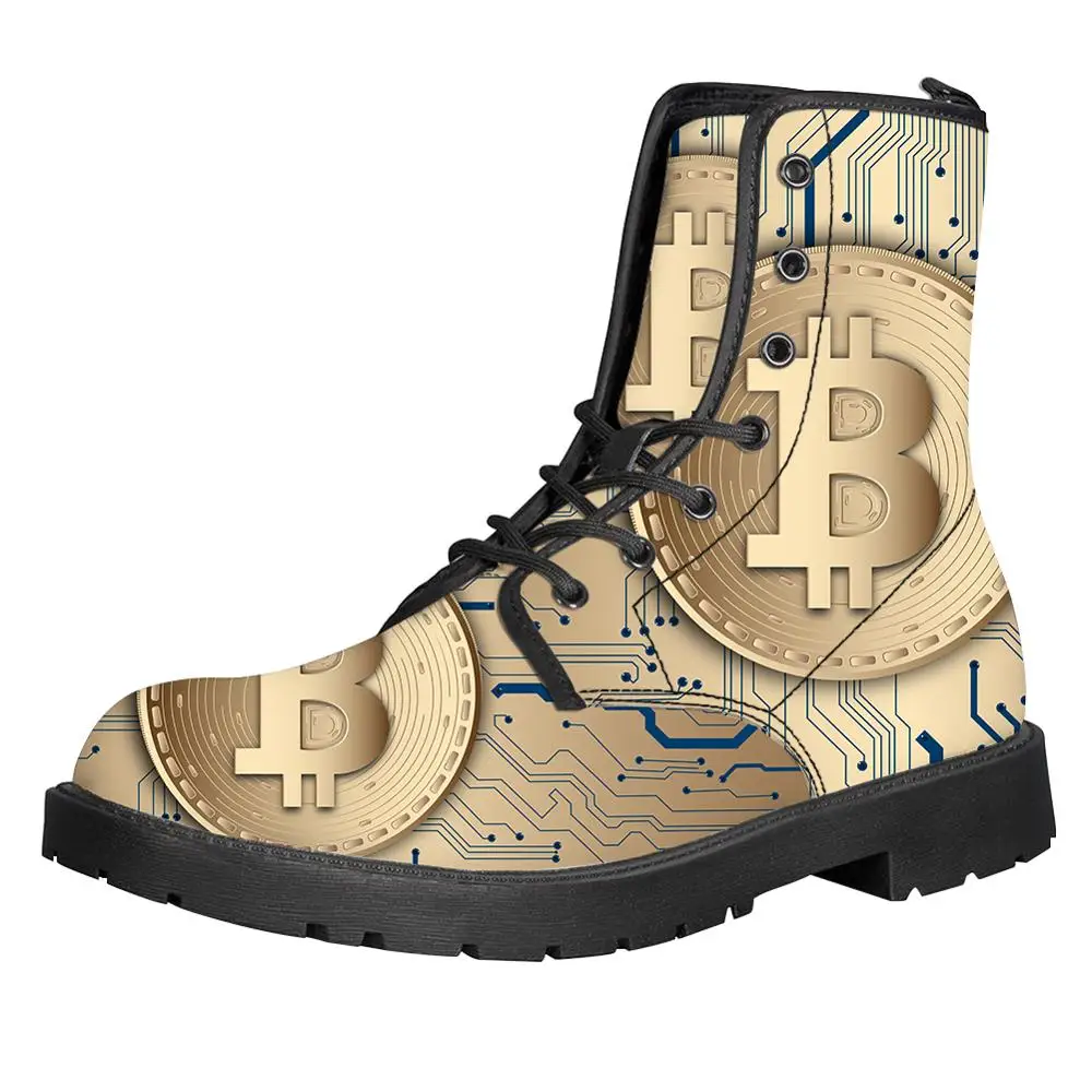 Customized Image LOGO Bitcoin Print Men Boots For Martin Boots Male Shoes Motocycle Boots Warm Ankle Boots Winter Shoes Men Shoe - Цвет: LTFN0039