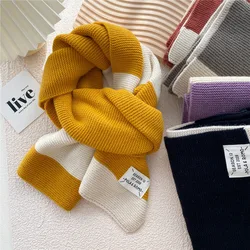 30*165cm Winter Warm Scarf Double Color Long Stripe Knit Neck Ring Shawl Wrap For Women Girl Kid Children