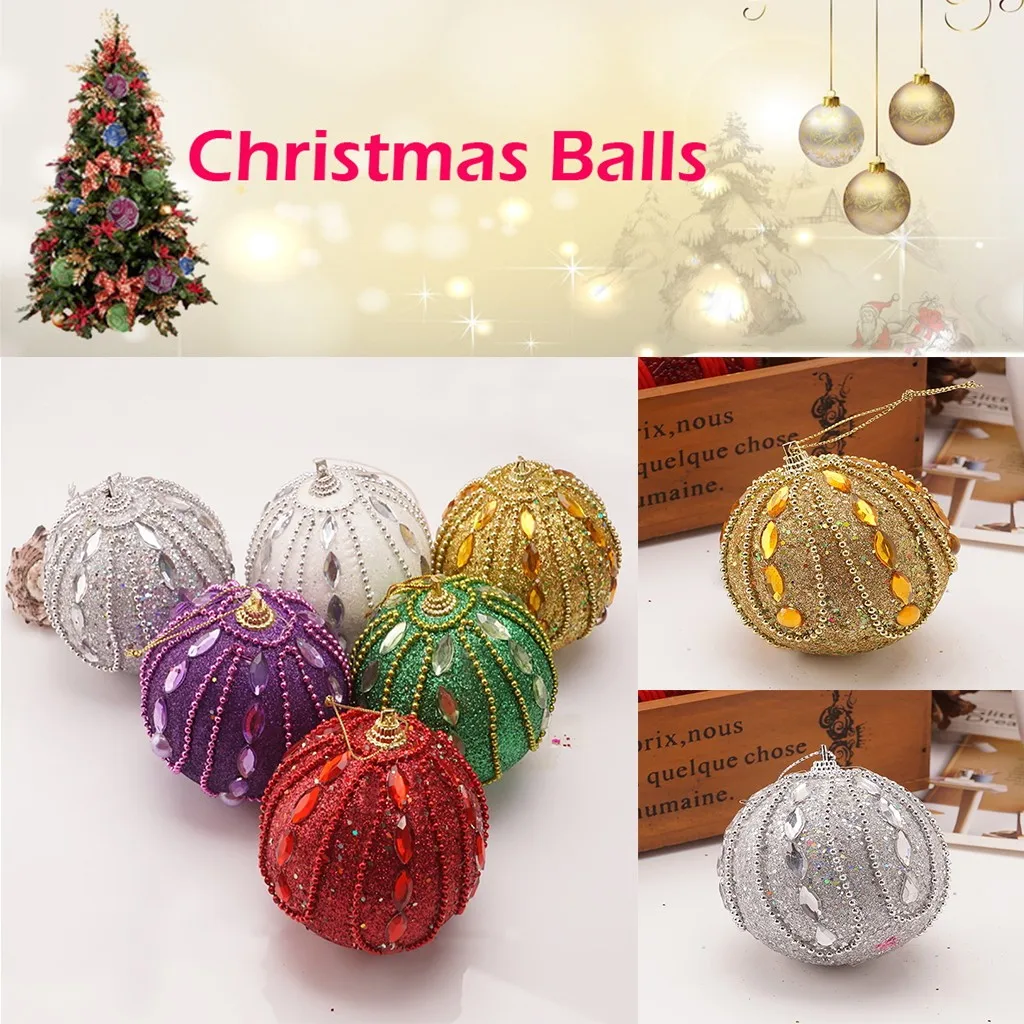 New Year Merry Christmas Rhinestone Glitter Baubles Tree Balls Decoration for Home Xmas Hanging Foam Ornaments A30930 | Дом и сад
