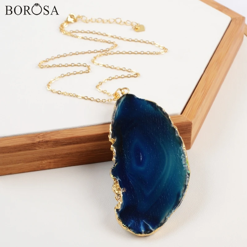 BOROSA 1Pcs Freeform Dyed Colors Geode Slice Pendant Necklace Natural Onyx Agates Druzy Women Jewelry Gifts CL161 | Украшения и