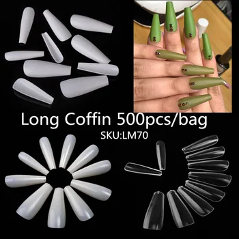 

500pcs Coffin Shape Ballerina Fake Nail Tips Acrylic Salon Nails Natural Clear Full False Nail Art Press on Faux Ongles Manicure