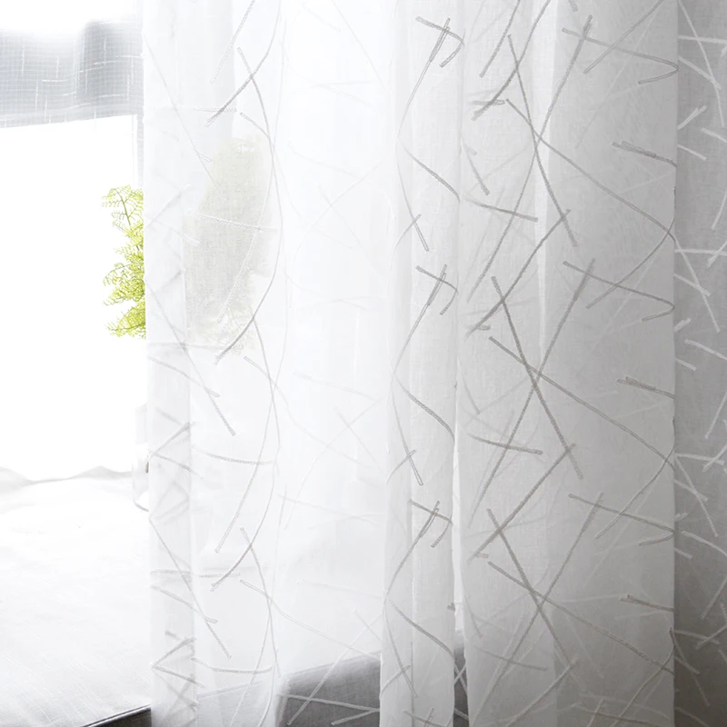 Cortina de tul a rayas blancas para sala de estar y dormitorio, cortinas de gasa de lino modernas, elegantes y transparentes para ventana, persianas