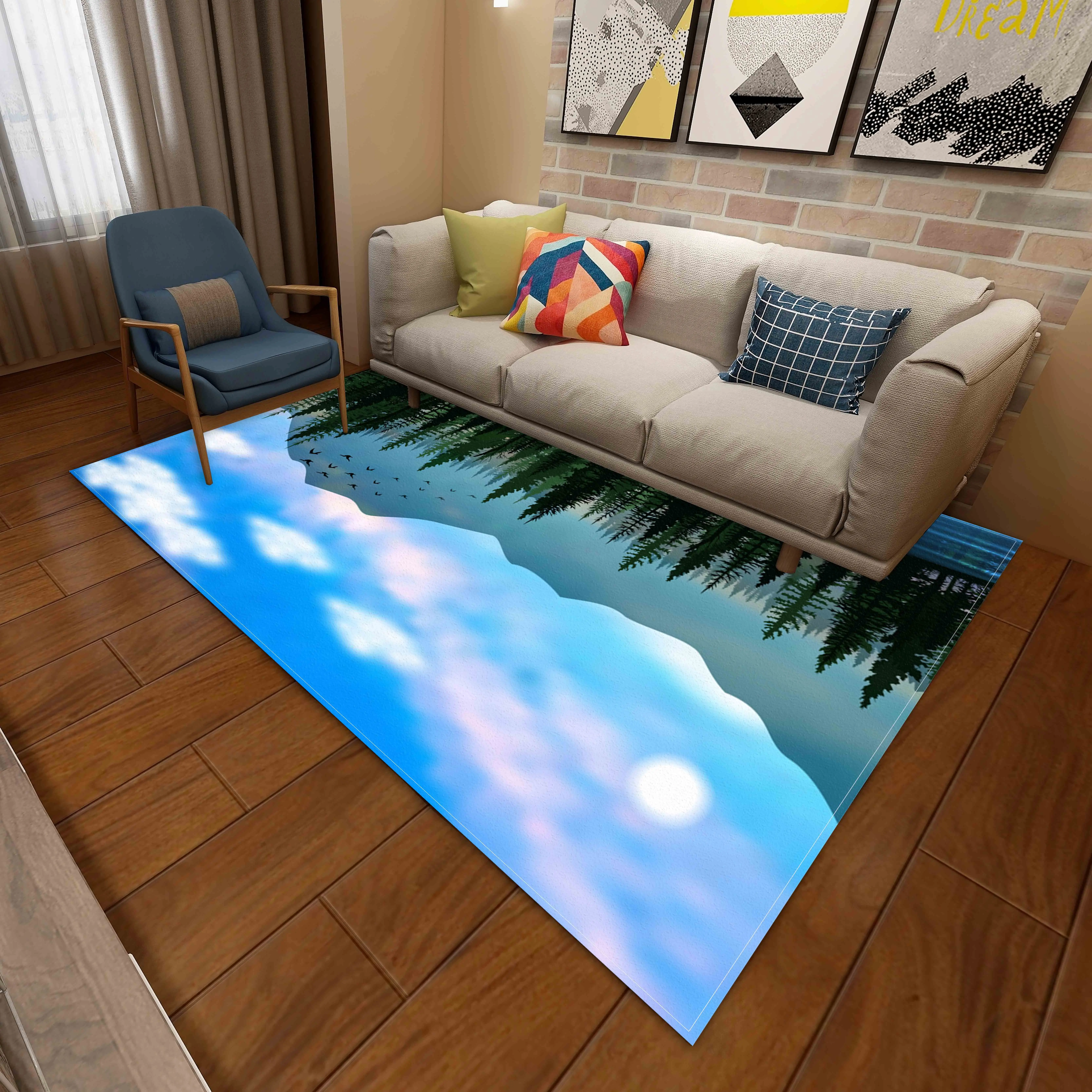 

Animation Landscape Area Rugs Large Home Door Living Room Bedroom Bath Carpet Decor Print Sky Cloud Mountain Forest Floor Mats
