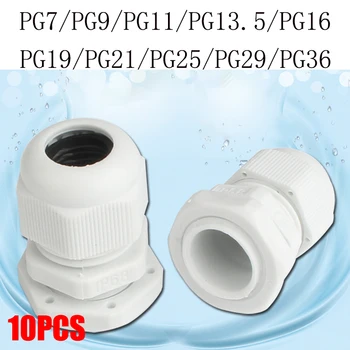 

10pcs IP68 PG7 for 3-6.5mm PG9 PG11 PG13.5 PG16 PG19 Wire Cable CE White Black Waterproof Nylon Plastic Cable Gland Connector