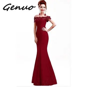 

2019 Rosa sporco Long Dress Party Women Lace Mermaid Boat Neck Gown Beaded Formal Dresses Robe de Soiree Longue