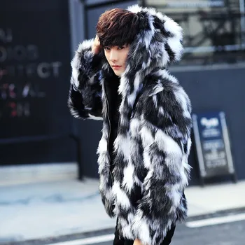 

Winter Fashion Fur Coat Men's Clothing Thick Faux Fur Zipper Jacket Hooded Jacket