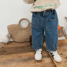 Осень-зима, Модные свободные штаны для мальчиков, повседневные свободные джинсовые штаны для девочек, От 1 до 7 лет