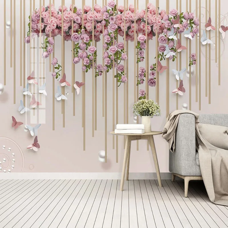 Gravado Flor e Borboleta Foto Papel de Parede Murais Florais Sala Quarto Home Decor Fundo Romântico Wall Decor 3d