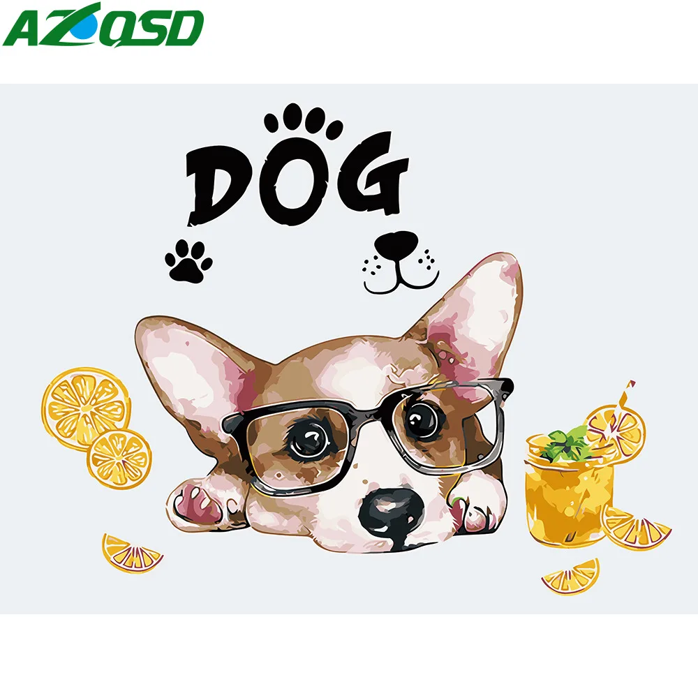 

AZQSD Painting By Numbers Cute Dog Animals Pictures By Numbers Wall Art Cartoon Diy Paint Canvas Hand Painted Home Decor