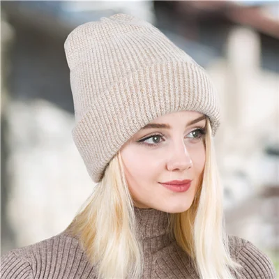 Beige Шапка бини Женская-шапка Skullies из кроличьего меха теплая гравитационная женская зимняя простая НОВАЯ шапка - Цвет: Beige