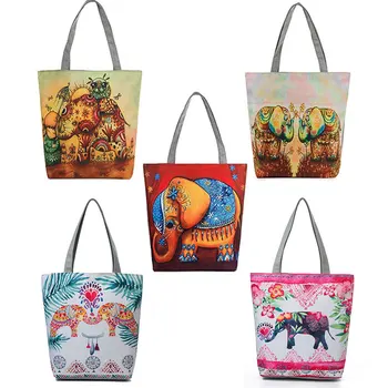 

Daily Use reusable bags bolsas compra canvas bag with zipper Tote Bag Lady Cute Eco Friendly bag Women Shopping Bag Printed