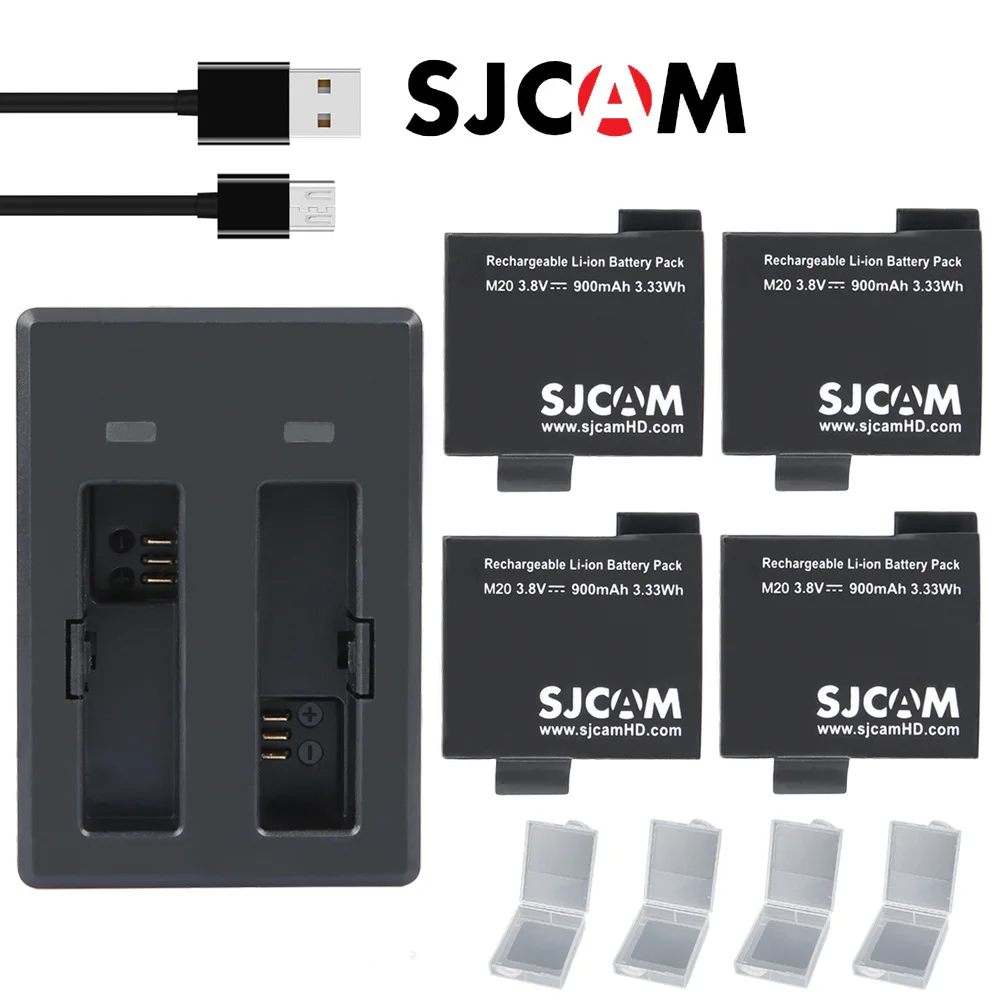 SJCAM бренд 3,8 V 900mAh 3.33Wh литий-ионный аккумулятор черный для SJCAM M20 Спорт DV камеры батареи - Цвет: charger n 4 battery