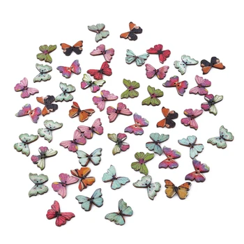 

50Pc/Set Mixed Butterfly Buttons For Sewing Wooden Clothes Knitting Needles Crafts Scrapbooking DIY Fabric Needlework Buttons