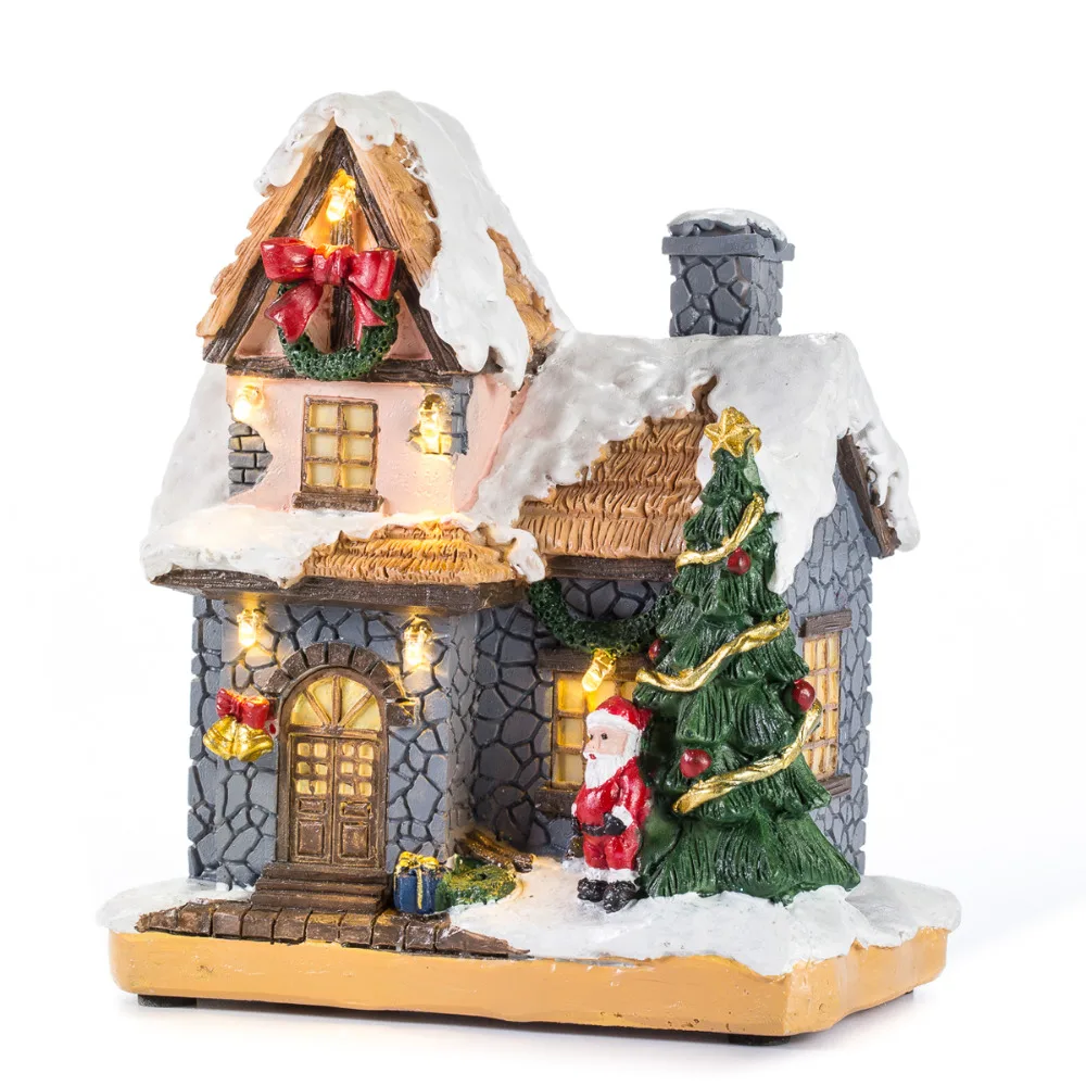 Christmas Decoration Village Collection Figurine Building Christmas House with Santa Claus LED Lighting Home Fireplace Ornament room decoration