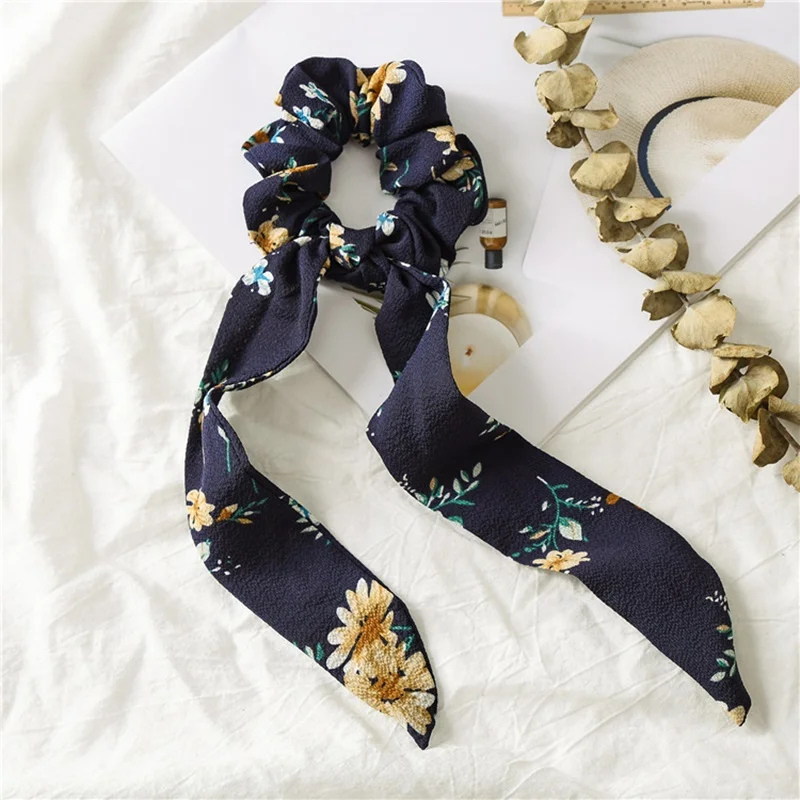 Autumn / winter 2020 fashion temperament elastic printed ribbon girl ponytail ribbon headdress accessories head scarf bandana Hair Accessories