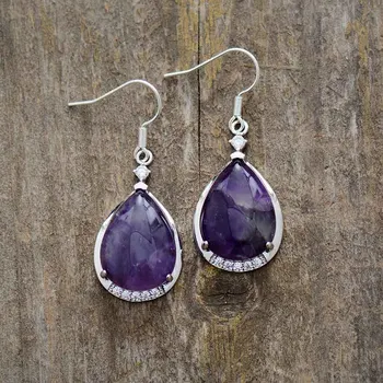 Amethysts Teardrop Earrings for Women High End Natural Stone Drop Earring Elegant Jewelry Femme Bijoux