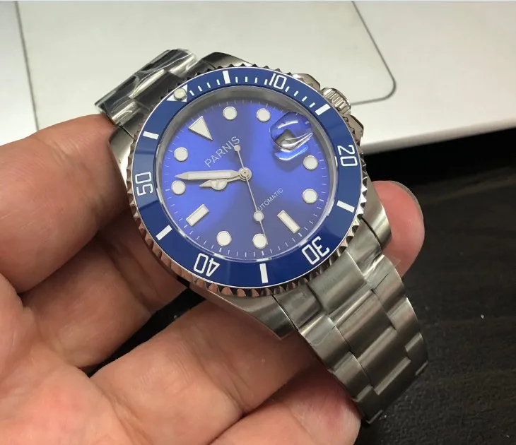 40MM PARNIS 21 jewels Automatic Self-Wind movement Ceramic bezel Sapphire Crystal luminous men's wa