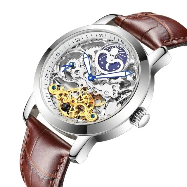 Новинка, HAIQIN, механические, Tourbillon, Moon Phase, водонепроницаемые часы, мужские, повседневные, бизнес, нержавеющая сталь, мужские часы, Reloj Hombre+ подарок - Цвет: Silver White-L