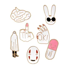 Горячая Распродажа, креативная мультяшная брошь в виде капель масла, капсула, кролик, мозги, ОК, жесты, средний палец, маска, фигурка, аксессуары