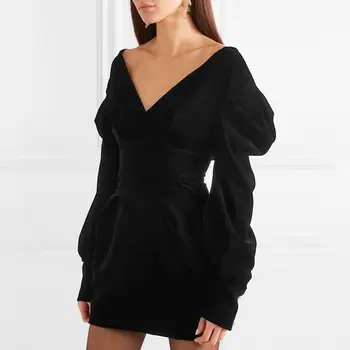 

Sexy For Women Party Dress V Neck Puff Sleeve High Waist Mini Dresses 2019 Fashion Summer Temperament Style Dress