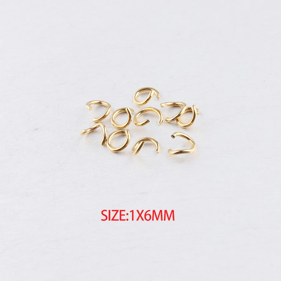 Fnixtar 0.5*3.5mm 0.6*4mm 0.8*4/5/6mm 1*/6/7mm 1.2*7mm PVD Gold Color Stainless Steel Open Jump Ring DIY Finding 100pcs/lot - Цвет: 1x6mm pvd gold