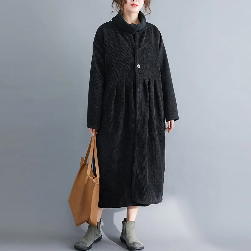 New Style Elegant Loose-Fit Versatile Corduroy plus Velvet Autumn And Winter Overcoat WOMEN'S Coat