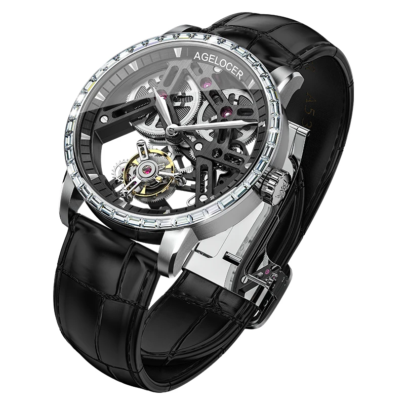 AGELOCER настоящие Tourbillon, механические часы, мужские швейцарские сапфировые наручные часы, мужские часы с скелетом, мужские часы
