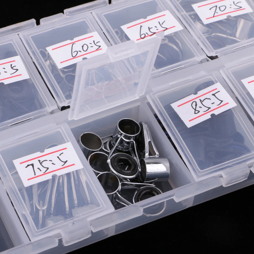 75pcs Fishing Rod Guides Top Tips Ring Set Raft Fishing Repair Accessories 1.8mm-8.5mm