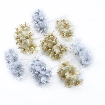 

6PCS Silk stamen flowers for scrapbooking pompon christmas decorations for home diy gifts candy box Bride wrist flower material