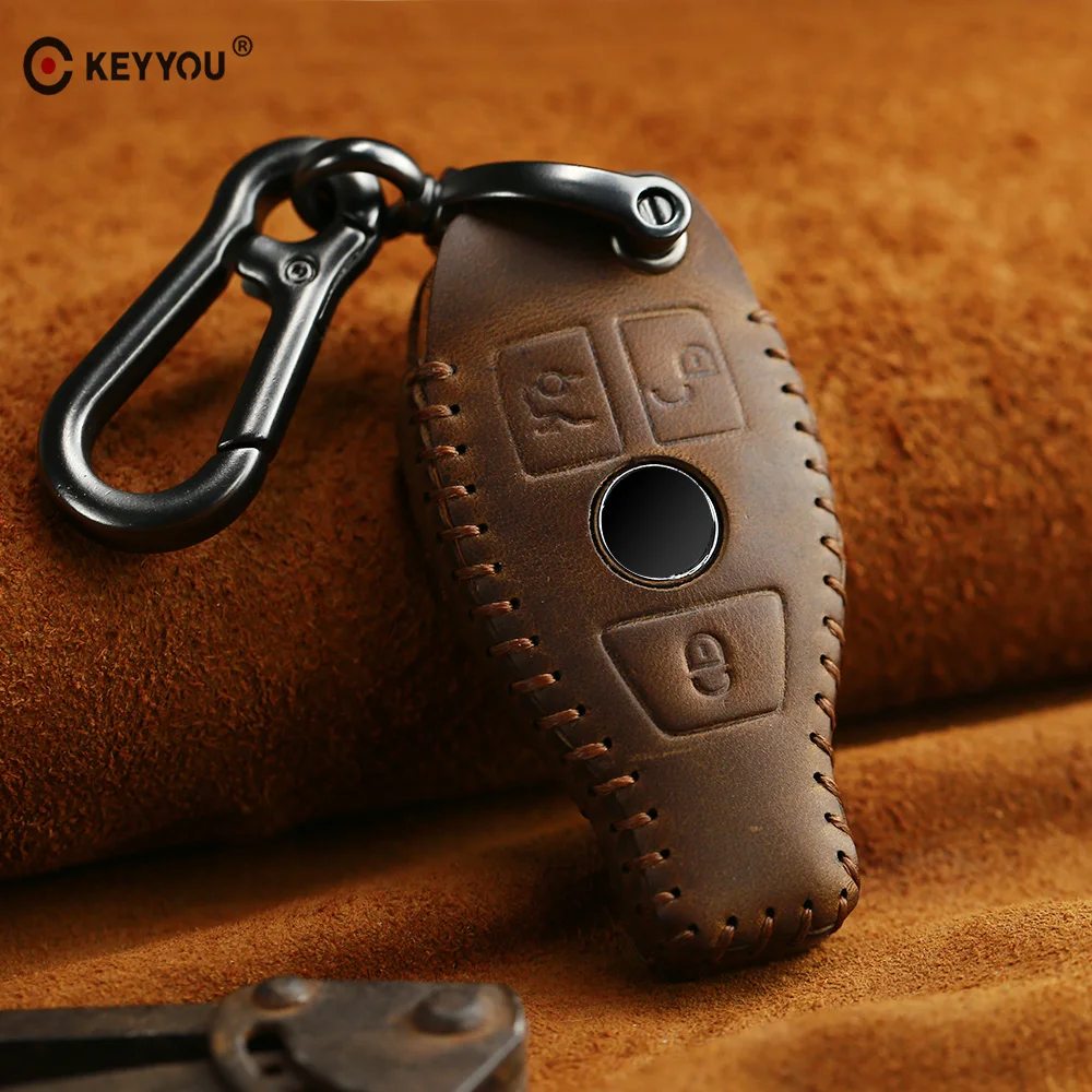 

KEYYOU Genuine Leather Car Key Bag Case Cover Key Holder Chain For Mercedes BENZ Accessories W203 W210 W211 W124 W202 W204 AMG