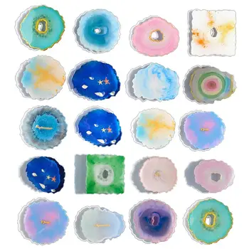 

4Pcs Irregular Wave Shape Silicone Geode Coaster Resin Molds for DIY Making Resin Coaster Molds Contains Foil Flakes