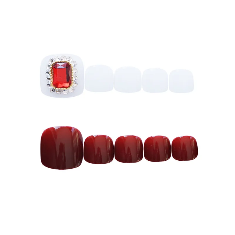 J-61 Wine Ruby Jump Toenails Manicure Patch Finished Product 24 PCs Boxed Fake Nails Foot Patch