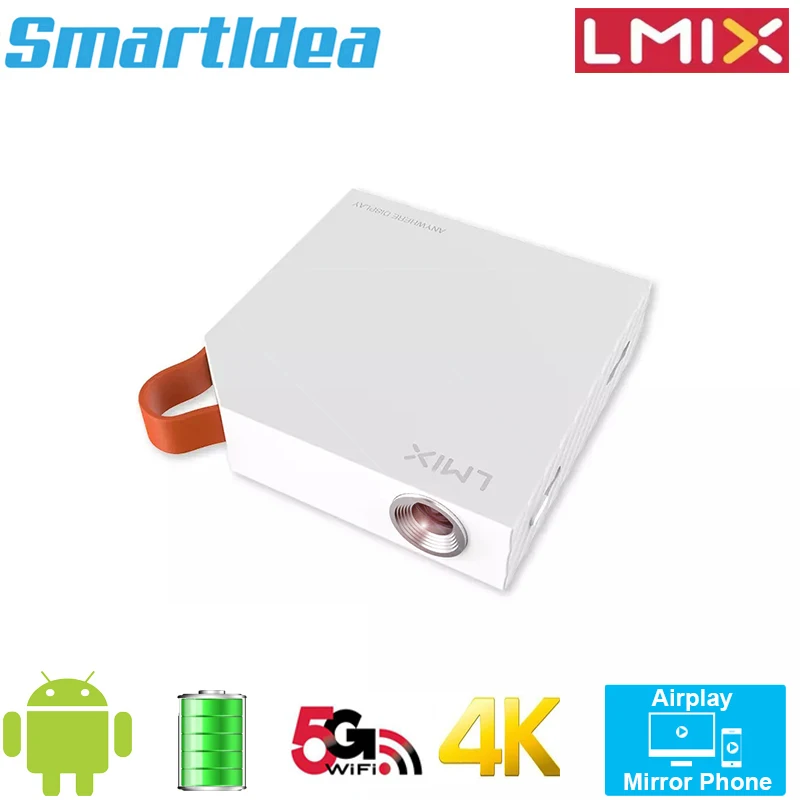 Smartldea S1 Lmix Mini 4K DLP projector Android 5G Wifi BT iphone android mobile Mirror proyector build battery speaker beamer outdoor projector screen Projectors