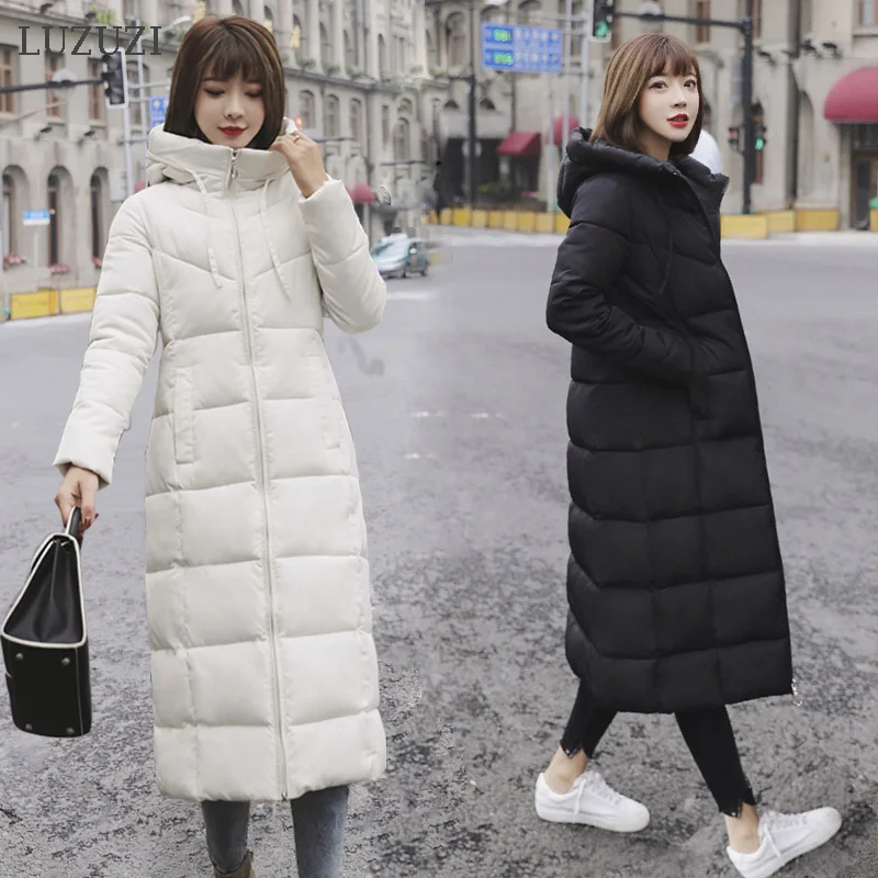 LUZUZI M-6XL, женская зимняя куртка, плюс размер, Модная хлопковая куртка, Женская толстовка, Длинные парки, теплое зимнее пальто
