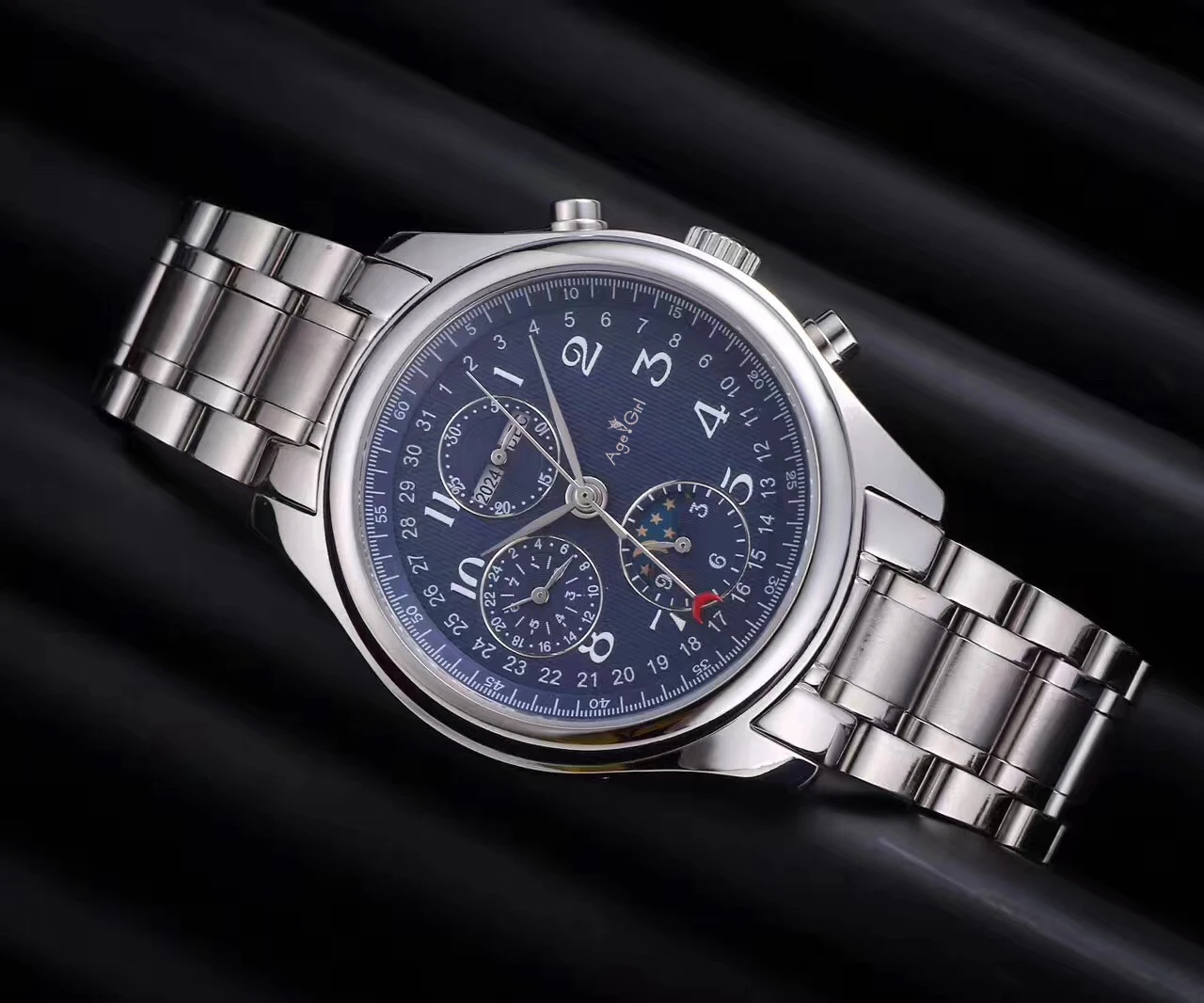 

Top Luxury Brand New Men Watch Stainless Steel Sapphire Glass Back Automatic Mechanical Leather Date Calendar Moon Phase AAA+