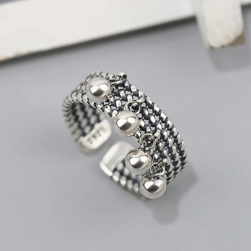 Silver Rings Vintage Punk Silver Color Rings New Trendy Creative Beads Pendant Tassel Geometric Party Jewelry Gifts for Women
