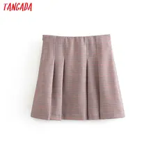 Tangada Мода Женская клетчатая плиссированная юбка на молнии Ретро повседневные женские мини юбки faldas mujer 6A165