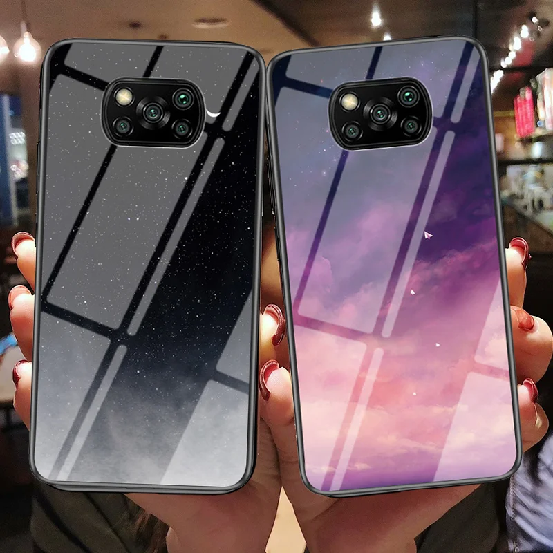Чехол из закаленного стекла с изображением звездного неба для Xiaomi Poco X3 NFC чехол