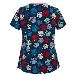 17Colors Cartoon Flower Heart Printed V-neck Short Sleeve Nurse Working Scrubs Uniform Christmas Casual Breathable Tops