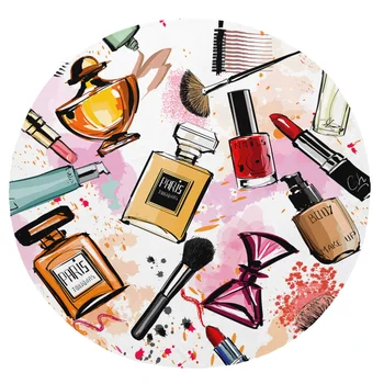 

Super Soft Plush Flannel Blanket Female Cosmetics Perfume Lipstick Bow Comb Pink Blankets Round Throw Blanket for Beds