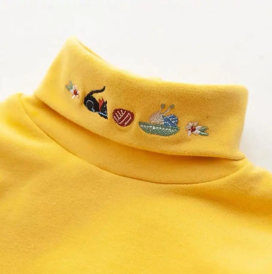 Embroidery Turtleneck Long Sleeve Blouse Girls Autumn Winter Clothes Bottoming Thicken Baby Clothing Children Cotton Tops Blouse