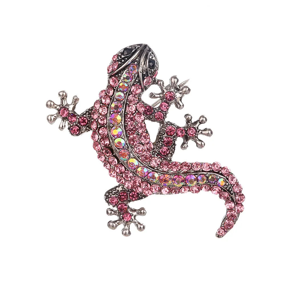 Хрустальная Винтажная брошь ящерица для женщин, ювелирное изделие, металлические эмалированные булавки, Мужская костюмная цветная дикая четырехногая брошь в виде змеи F830 - Окраска металла: PK