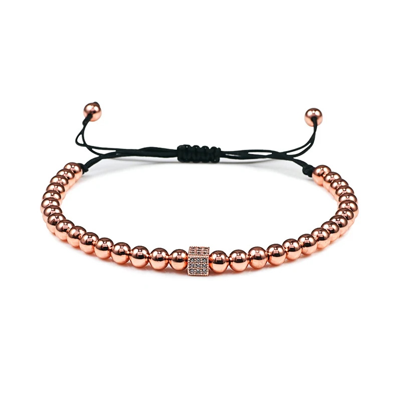 Rose Gold Новые модные мужские браслеты, регулируемый Шарм ручной работы, Pave CZ Cube Strand браслет из медного бисера для женщин, ювелирные изделия, Pulsera Hombre - Окраска металла: Rose Gold