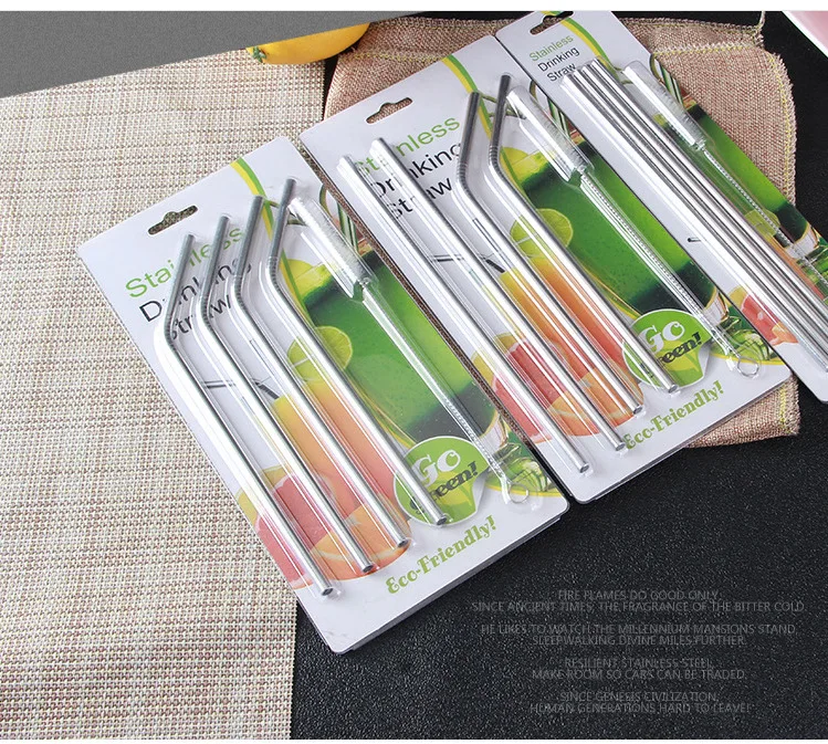 100sets 4+1/set Reusable 8.5 10.5 inch Straight/Bent 304 Stainless Steel Metal Drinking Straw With Clean Brush For 20oz/30oz Mug