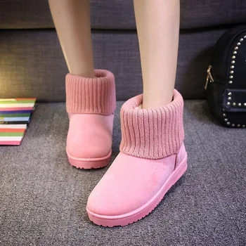 

2019 New Keep Warm Winter Snow Women Boots 3 Colors Flat Bottom Round Toe Women Flat Snow Boots Non-slip Baby Girls Boots