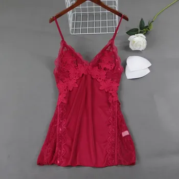 

Perspective Nightgown Women Lace Patchwork Spaghetti Strap Nightdress Sleepwear Sexy Intimate Lingerie Bridal Wedding Gift